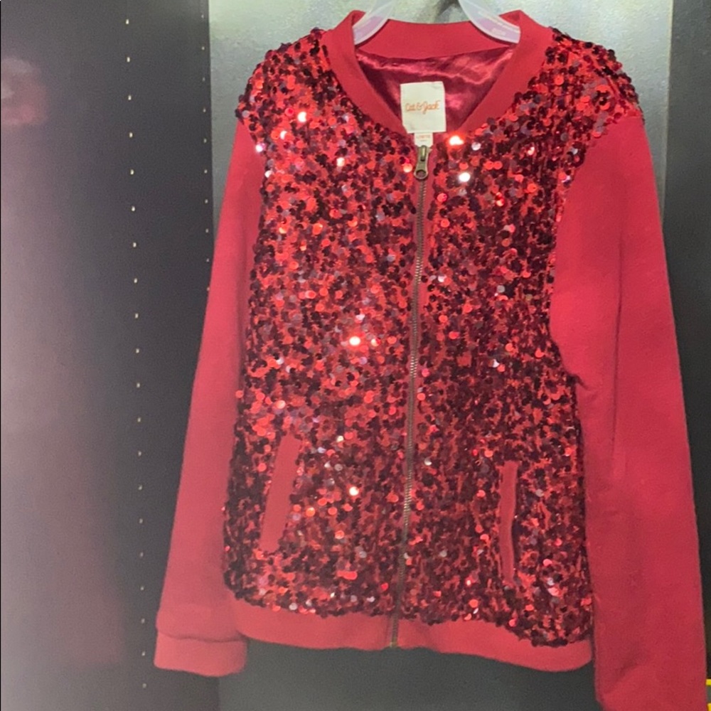 Red sequin jacket size Large in girls